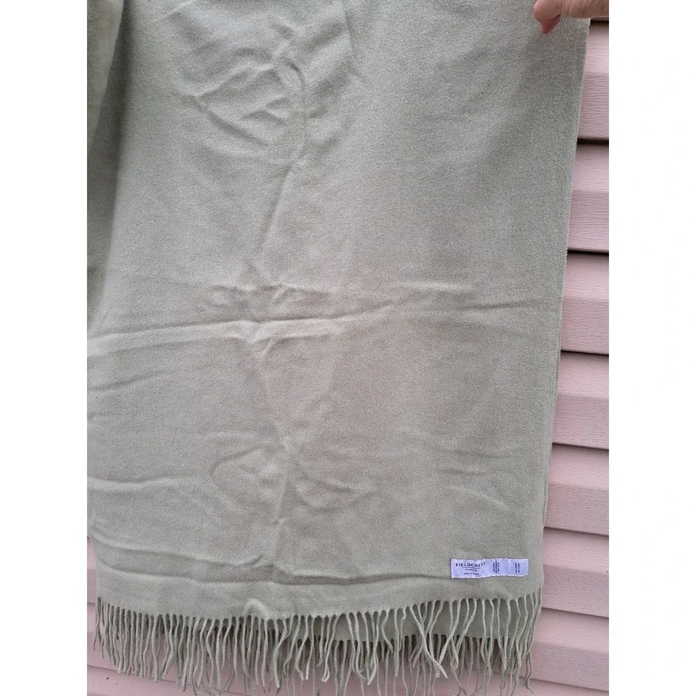 Fieldcrest Celery Green Wool Cashmere Fringed Thtow Blanket  Light Soft 60 X 49